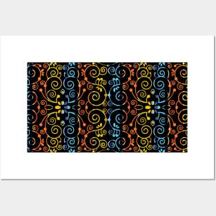 Swirlygig Blue Orange Yellow Horizontal Double Posters and Art